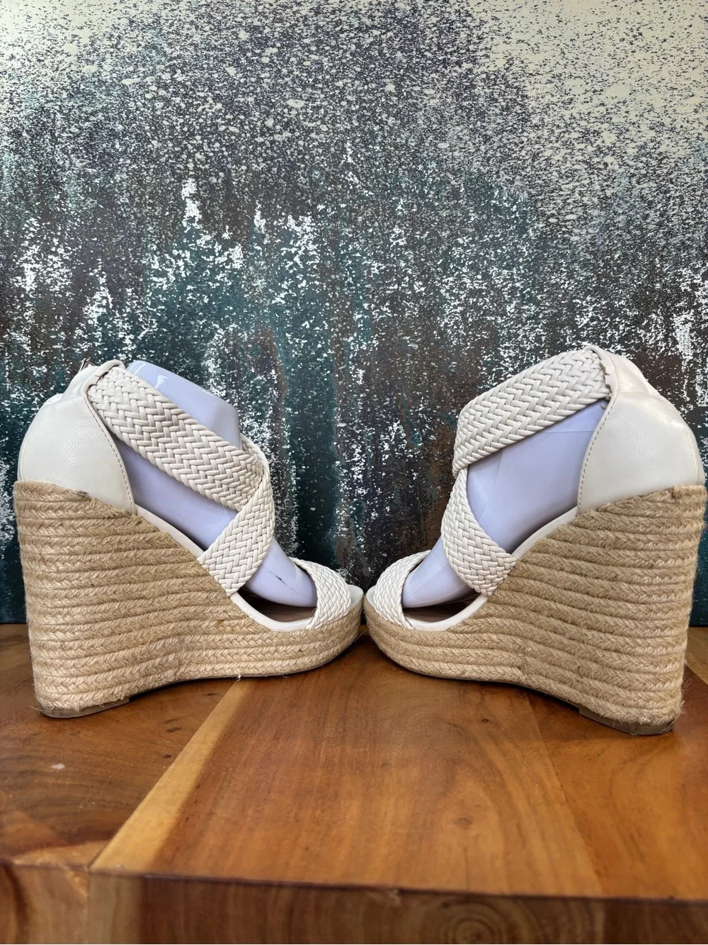 Charlotte Russe 2010s Coastal Chic Braided Espadrille Chunky Wedge Sandals Cream